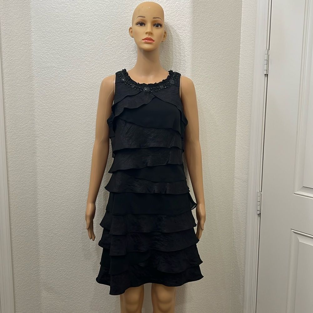 Dressbarn Collection Womens Dress Black Vintage 20's Beaded Black Ruffle Size 12